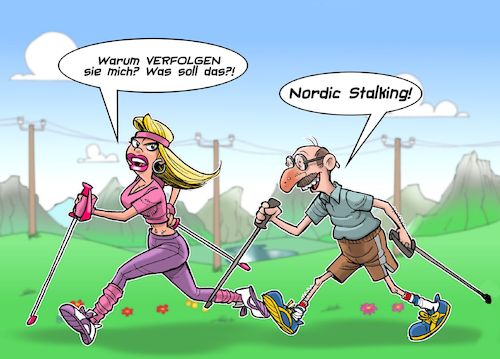 Cartoon: Nordic Walking (medium) by Joshua Aaron tagged nordic,walking,stalking,stalker,liebe,valentinstag,nordic,walking,stalking,stalker,liebe,valentinstag