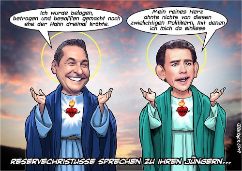 Cartoon: Ösi-Reservechristusse (medium) by Chris Berger tagged neuwahlen,lügen,poiltik,supergau,kurz,strache,rechtsregierung,ibizagate,neuwahlen,lügen,poiltik,supergau,kurz,strache,rechtsregierung,ibizagate