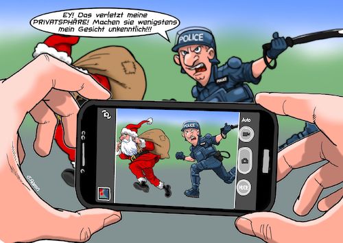 Cartoon: Police Brutality (medium) by Joshua Aaron tagged polizei,weihnachtsmann,brutalität,gesichtserkennung,bodycam,handy,smartphone,weihnachten,xmas,polizei,weihnachtsmann,brutalität,gesichtserkennung,bodycam,handy,smartphone,weihnachten,xmas