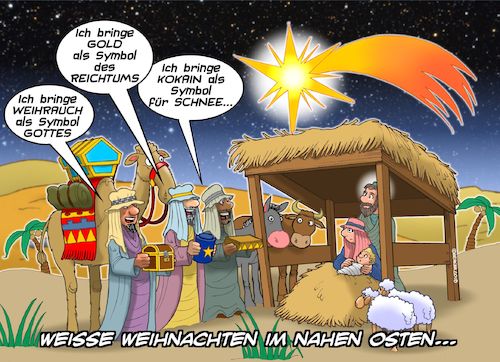 Cartoon: Schnee zu Weihnachten (medium) by Joshua Aaron tagged drei,könige,weihnachten,kokain,drei,könige,weihnachten,kokain