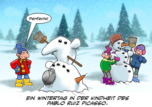 Cartoon: Schneemann (medium) by Chris Berger tagged picasso,schneemann,winter,schneefall,picasso,schneemann,winter,schneefall