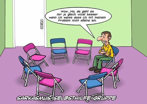Cartoon: Selbsthilfe Gruppe (medium) by Joshua Aaron tagged sarkasmus,selbsthilfe,gruppe,sarkasmus,selbsthilfe,gruppe