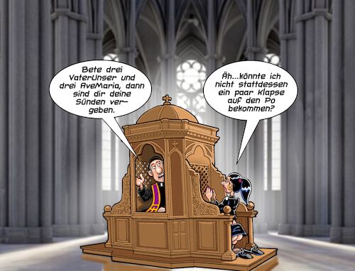 Cartoon: SM Beichte (medium) by Chris Berger tagged sm,sadomaso,beichte,domina,klerus,pfarrer,beichtstuhl,sm,sadomaso,beichte,domina,klerus,pfarrer,beichtstuhl