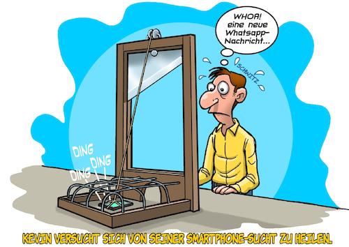 Cartoon: Smartphone Sucht (medium) by Joshua Aaron tagged handy,smartphone,sucht,heilung,guillotine,rosskur,handy,smartphone,sucht,heilung,guillotine,rosskur