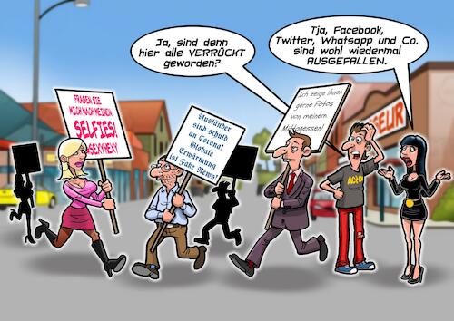 Cartoon: Social Media Ausfall (medium) by Chris Berger tagged soziale,medien,ausfall,whatsapp,facebook,instagramm,twitter,tiktok,meltdown,user,soziale,medien,ausfall,whatsapp,facebook,instagramm,twitter,tiktok,meltdown,user