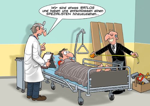 Cartoon: Spezialist (medium) by Joshua Aaron tagged krankenhaus,krankheit,totengräber,arzt,spital,hospital,krankenhaus,krankheit,totengräber,arzt,spital,hospital