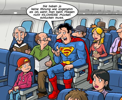 Cartoon: Superman (medium) by Chris Berger tagged superman,flugzeug,fliegen,urlaub,mücken,insekten,superman,flugzeug,fliegen,urlaub,mücken,insekten