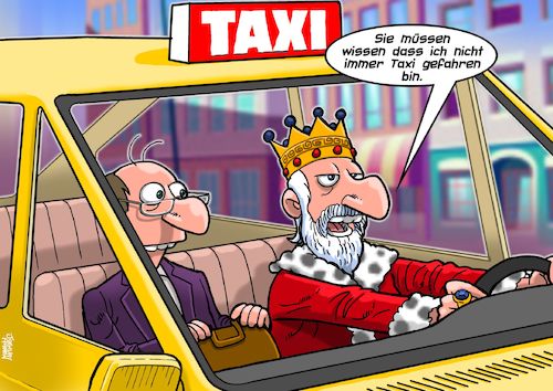 Cartoon: Taxi (medium) by Joshua Aaron tagged taxi,taxifahrer,royal,könig,monarch,taxi,taxifahrer,royal,könig,monarch