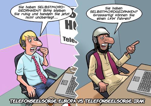 Cartoon: Telefonseelsorge (medium) by Joshua Aaron tagged telefonseelsorge,suicide,hotline,selbstmord,europa,irak,telefonseelsorge,suicide,hotline,selbstmord,europa,irak