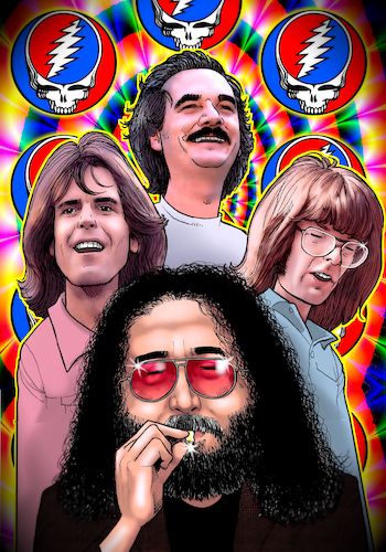 Cartoon: The Grateful Dead (medium) by Joshua Aaron tagged jerry,garcia,grateful,dead,jerry,garcia,grateful,dead