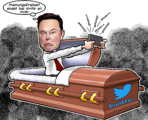 Cartoon: Twitter (medium) by Joshua Aaron tagged elon,musk,twitter,reporter,sperre,kündigung,mitarbeiter,milliardär,kritik,elon,musk,twitter,reporter,sperre,kündigung,mitarbeiter,milliardär,kritik