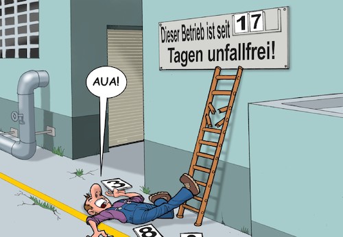 Cartoon: Unfall (medium) by Joshua Aaron tagged unfall,betrieb,unfallfrei,leiter,beinbruch,verletzung,unfall,betrieb,unfallfrei,leiter,beinbruch,verletzung