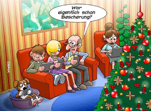 Cartoon: Weihnachten (medium) by Joshua Aaron tagged christkind,weihnachtsmann,weihnachten,xmas,bescherung,geschenke,smartphone,pc,laptop,christkind,weihnachtsmann,weihnachten,xmas,bescherung,geschenke,smartphone,pc,laptop