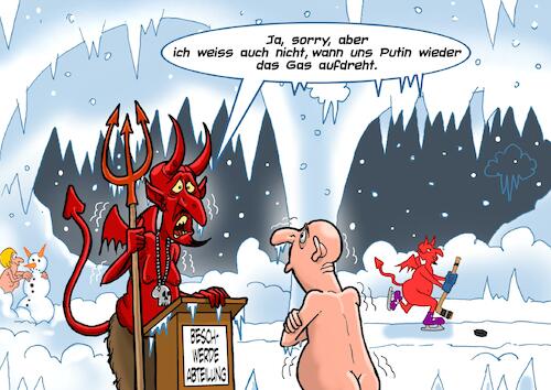 Cartoon: Wenn die Hölle zufriert (medium) by Chris Berger tagged putin,gazprom,gasleitung,energie,krise,heizung,wärme,hölle,teufel,putin,gazprom,gasleitung,energie,krise,heizung,wärme,hölle,teufel