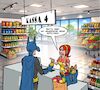 Cartoon: Batcoin Problematik (small) by Chris Berger tagged batman,batcoin,supermarkt,bitcoin,einkauf,währung,comics