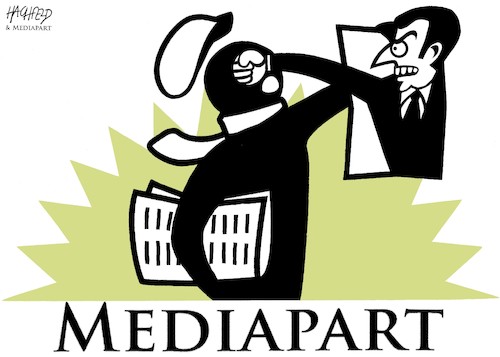 Cartoon: Macron versus Mediapart (medium) by Hachfeld tagged france,macron,mediapart,bennalla,affair,edwy,plenel