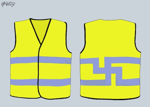 Cartoon: Yellow Vest right-wing variant (medium) by Hachfeld tagged france,protesters,yellow,vest,swastika