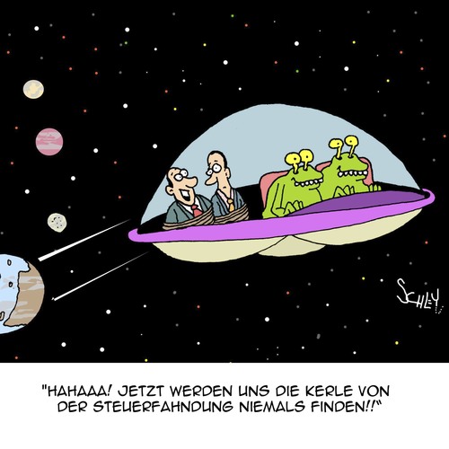 Cartoon: ADIOS Steuerfahndung!! (medium) by Karsten Schley tagged steuern,geld,kriminalität,steuerfahndung,steuerhinterziehung,einkommen,manager,ausserirdische,raumfahrt,steuern,geld,kriminalität,steuerfahndung,steuerhinterziehung,einkommen,manager,ausserirdische,raumfahrt