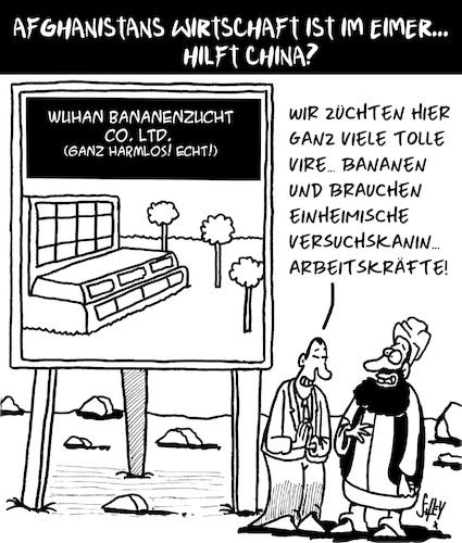 Cartoon: Afghanische Wirtschaft und China (medium) by Karsten Schley tagged wirtschaft,afghanistan,china,wirtschaftshilfe,investitionen,chinavirus,wuhan,pandemie,corona,politik,wirtschaft,afghanistan,china,wirtschaftshilfe,investitionen,chinavirus,wuhan,pandemie,corona,politik