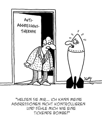 Cartoon: Aggressionen (medium) by Karsten Schley tagged aggression,bomben,gewalt,psychologie,therapie,kontrolle,emotionen,ärzte,patienten,gesellschaft,aggression,bomben,gewalt,psychologie,therapie,kontrolle,emotionen,ärzte,patienten,gesellschaft