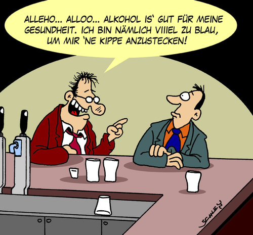 Cartoon: Alkohol ist gesund (medium) by Karsten Schley tagged rauchverbot,raucher,nichtraucher,rauchen,gastronomie,bars,kneipen,trunkenheit,alkoholsucht,sucht,trinken,alkohol,gesundheit,gesundheit,alkohol,trinken,alkoholsucht,trunkenheit,bars,gastronomie