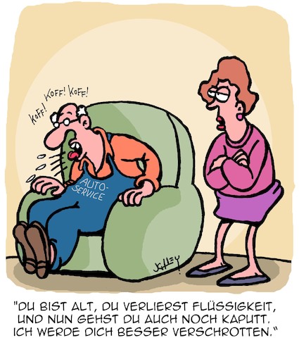 Cartoon: Alt und kaputt (medium) by Karsten Schley tagged alter,krankheit,autos,technik,ehe,männer,frauen,beziehungen,liebe,gesellschaft,alter,krankheit,autos,technik,ehe,männer,frauen,beziehungen,liebe,gesellschaft