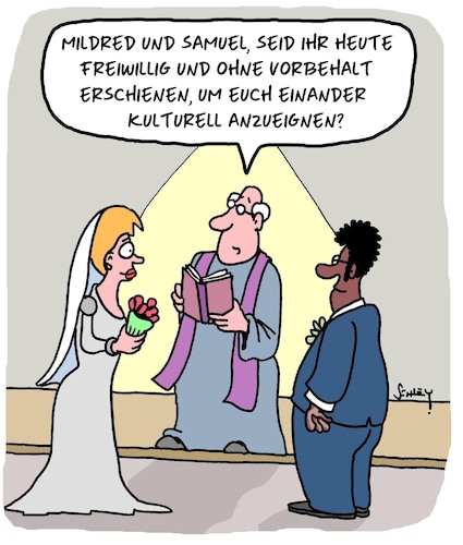 Cartoon: Aneignung!! (medium) by Karsten Schley tagged liebe,ehe,hochzeit,aneignung,diversität,männer,frauen,beziehungen,gesellschaft,liebe,ehe,hochzeit,aneignung,diversität,männer,frauen,beziehungen,gesellschaft