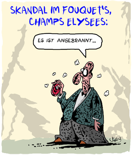 Cartoon: Angebrannt... (medium) by Karsten Schley tagged gelbwesten,demonstrationen,ausschreitungen,paris,frankreich,restaurants,champs,elysees,macron,politik,gesellschaft,gelbwesten,demonstrationen,ausschreitungen,paris,frankreich,restaurants,champs,elysees,macron,politik,gesellschaft