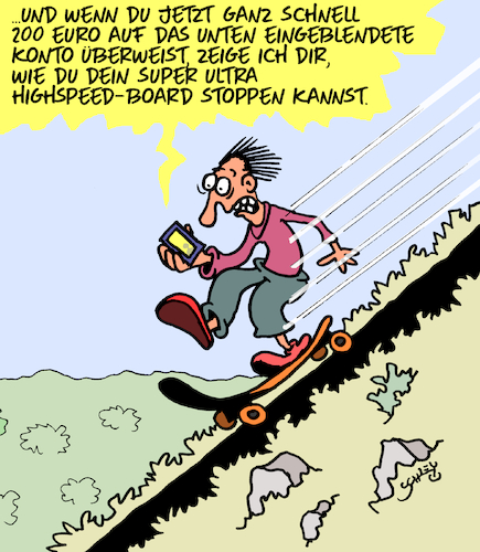 Cartoon: Anhalten!! (medium) by Karsten Schley tagged angebote,tutorials,sport,internetbetrug,onlinehandel,geld,business,wirtschaft,kriminalität,technik,gesellschaft,angebote,tutorials,sport,internetbetrug,onlinehandel,geld,business,wirtschaft,kriminalität,technik,gesellschaft