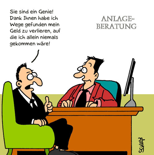 Cartoon: Anlageberater (medium) by Karsten Schley tagged banken,geld,gesellschaft,wirtschaft,investments,investmentbanker,finanzen,finanzkrise,banken,geld,gesellschaft,wirtschaft,investmentbanker,finanzkrise,finanzen,wirtschaftkrise,arbeit,job,beruf,anlageberater,beratung,anlagen