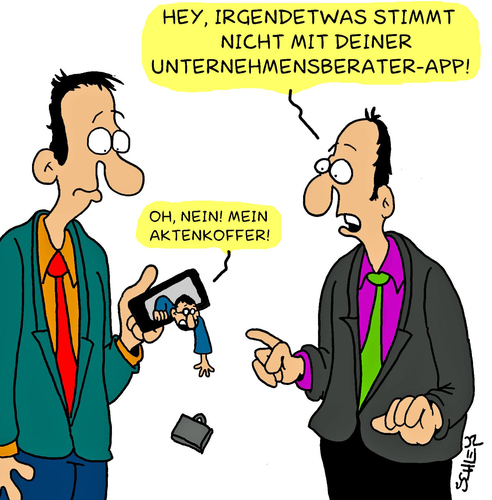 Cartoon: App (medium) by Karsten Schley tagged management,manager,unternehmen,unternehmensberater,berater,wirtschaft,iphones,technik,kommunikation,manager,management,unternehmen,unternehmensberater,iphone,telefon,kommunikation,technik,wirtschaft,smartphone,app,apps