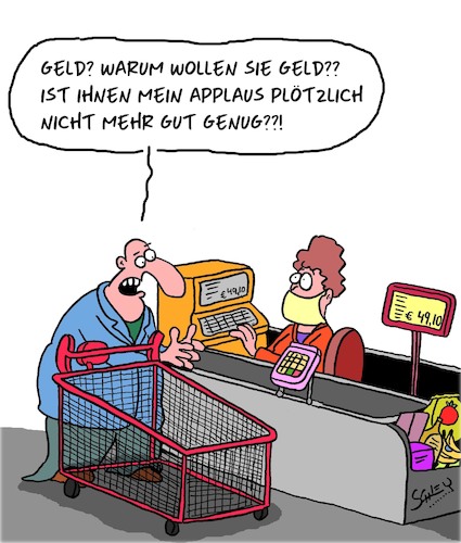 Cartoon: Applaus!! (medium) by Karsten Schley tagged coronavirus,systemrelevanz,supermärkte,kassiererinnen,gesundheit,applaus,dankbarkeit,gesellschaft,politik,coronavirus,systemrelevanz,supermärkte,kassiererinnen,gesundheit,applaus,dankbarkeit,gesellschaft,politik