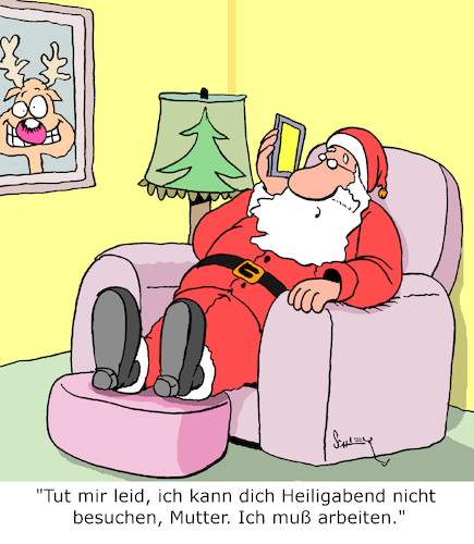 Cartoon: Arbeiten am Heiligabend (medium) by Karsten Schley tagged weihnachten,arbeit,weihnachtsmann,familie,mütter,feiertage,religion,christentum,gesellschaft,wirtschaft,transport,logistik,weihnachten,arbeit,weihnachtsmann,familie,mütter,feiertage,religion,christentum,gesellschaft,wirtschaft,transport,logistik