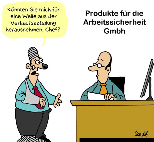 Cartoon: Arbeitssicherheit (medium) by Karsten Schley tagged arbeit,arbeitssicherheit,gesundheit,sicherheit,arbeitgeber,arbeitnehmer,verkauf,verkäufer,wirtschaft,business,geld,umsatz,arbeit,arbeitssicherheit,gesundheit,sicherheit,arbeitgeber,arbeitnehmer,verkauf,verkäufer,wirtschaft,business,geld,umsatz