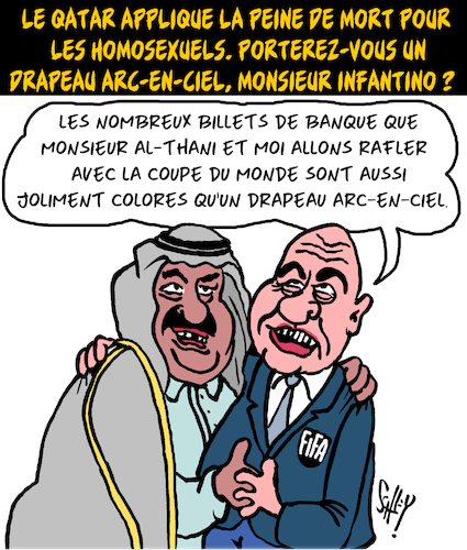 Arc-en-Ciel au Qatar von Karsten Schley | Sport Cartoon | TOONPOOL