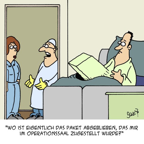 Cartoon: Auf der Suche... (medium) by Karsten Schley tagged logistik,transport,zustellung,pakete,paketzustellung,gesundheit,operationen,krankenhäuser,ärzte,ärztepfusch,patienten,post,logistik,transport,zustellung,pakete,paketzustellung,gesundheit,operationen,krankenhäuser,ärzte,ärztepfusch,patienten,post