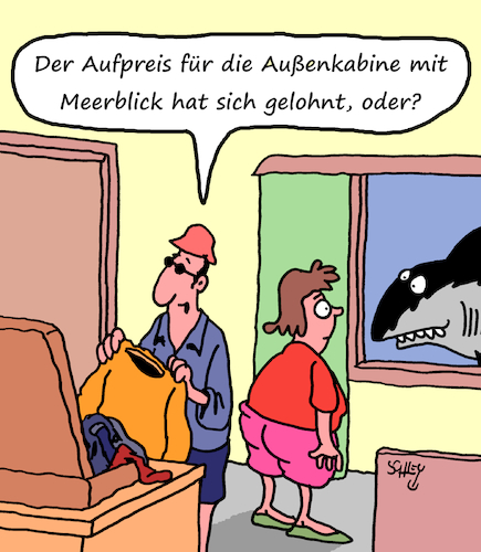 Cartoon: Aussenkabine (medium) by Karsten Schley tagged reisen,urlaub,kreuzfahrten,tourismus,komfort,meer,gesellschaft,reisen,urlaub,kreuzfahrten,tourismus,komfort,meer,gesellschaft