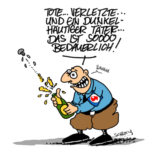 Cartoon: Bedauerlich (medium) by Karsten Schley tagged terrorismus,einwanderung,migration,religion,rechtsextremismus,afd,deutschland,gesellschaft,hass,hetze,nazis,wahlen,terrorismus,einwanderung,migration,religion,rechtsextremismus,afd,deutschland,gesellschaft,hass,hetze,nazis,wahlen