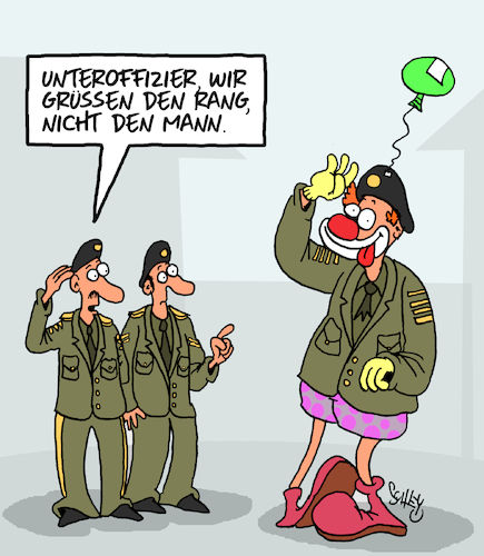 Cartoon: Beim Militär (medium) by Karsten Schley tagged militär,dienstgrade,rang,respekt,offiziere,unteroffiziere,bundeswehr,politik,gesellschaft,militär,dienstgrade,rang,respekt,offiziere,unteroffiziere,bundeswehr,politik,gesellschaft