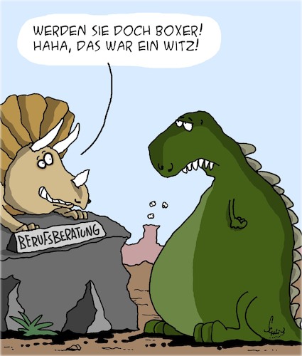 Cartoon: Berufsberatung (medium) by Karsten Schley tagged sport,boxen,karriere,berufsberatung,jobs,zukunft,dinosaurier,tiere,prähistorisches,geschichte,vorzeit,gesellschaft,sport,boxen,karriere,berufsberatung,jobs,zukunft,dinosaurier,tiere,prähistorisches,geschichte,vorzeit,gesellschaft