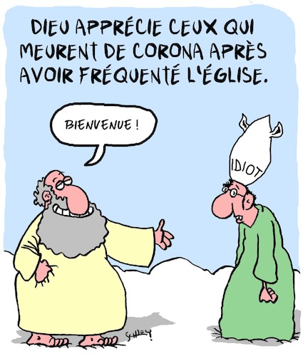 Cartoon: Bienvenue! (medium) by Karsten Schley tagged dieu,coronavirus,religion,politique,christianisme,mort,societe,sante,dieu,coronavirus,religion,politique,christianisme,mort,societe,sante