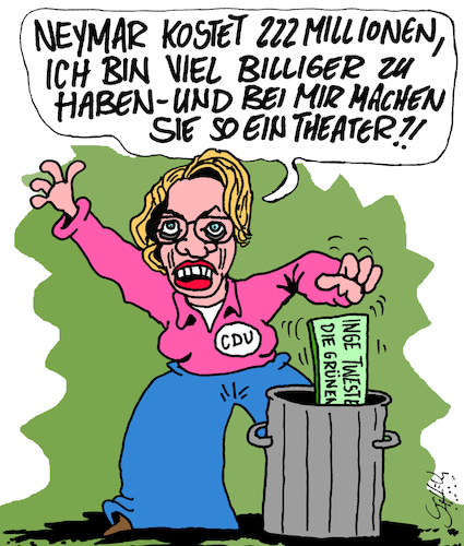 Cartoon: Billiger!! (medium) by Karsten Schley tagged grüne,cdu,niedersachsen,neymar,preise,kaufen,verkaufen,schnäppchen,parteien,demokratie,deutschland,grüne,cdu,niedersachsen,neymar,preise,kaufen,verkaufen,schnäppchen,parteien,demokratie,deutschland