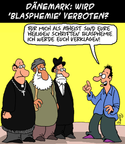 Cartoon: Blasphemie! (medium) by Karsten Schley tagged blasphemie,meinungsfreiheit,politik,demokratie,religion,gesellschaft,medien,blasphemie,meinungsfreiheit,politik,demokratie,religion,gesellschaft,medien