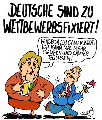 Cartoon: Böse Deutsche (medium) by Karsten Schley tagged eu,frankreich,deutschland,wirtschaft,wettbewerb,wettbewerbsfähigkeit,exportüberschuss,politik,finanzen,eu,frankreich,deutschland,wirtschaft,wettbewerb,wettbewerbsfähigkeit,exportüberschuss,politik,finanzen