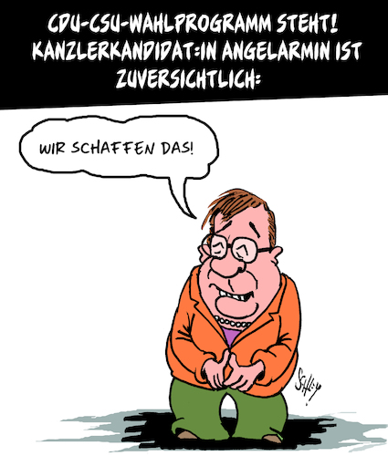 Cartoon: CDU-CSU-Kanzlerkandidat-in (medium) by Karsten Schley tagged cdu,csu,laschet,merkel,wahlprogramm,wahlen,politik,söder,gesellschaft,wirtschaft,umwelt,soziales,geld,europa,deutschland,cdu,csu,laschet,merkel,wahlprogramm,wahlen,politik,söder,gesellschaft,wirtschaft,umwelt,soziales,geld,europa,deutschland