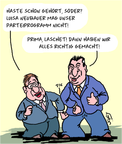 Cartoon: CDU-CSU-Parteiprogramm (medium) by Karsten Schley tagged cdu,csu,parteiprogramm,wahlen,fff,söder,laschet,neubauer,umwelt,klimahysterie,klimawandel,politik,medien,gesellschaft,deutschland,cdu,csu,parteiprogramm,wahlen,fff,söder,laschet,neubauer,umwelt,klimahysterie,klimawandel,politik,medien,gesellschaft,deutschland