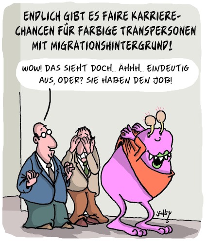 Cartoon: Chancengleichheit (medium) by Karsten Schley tagged diversität,transpersonen,poc,wirtschaft,politik,karriere,jobs,gleichberechtigung,migration,gesellschaft,diversität,transpersonen,poc,wirtschaft,politik,karriere,jobs,gleichberechtigung,migration,gesellschaft