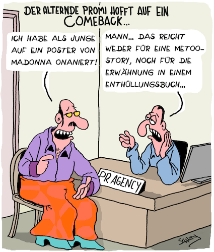 Cartoon: Comeback (medium) by Karsten Schley tagged prominente,ruhm,unterhaltung,popularität,fernsehen,film,musik,business,geld,pr,marketing,gesellschaft,vergänglichkeit,prominente,ruhm,unterhaltung,popularität,fernsehen,film,musik,business,geld,pr,marketing,gesellschaft,vergänglichkeit