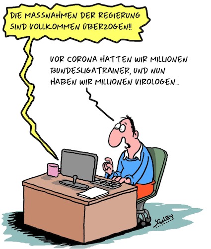 Cartoon: Corona-Experten! (medium) by Karsten Schley tagged corona,experten,virologen,internet,facebook,social,media,gesundheit,gesellschaft,corona,experten,virologen,internet,facebook,social,media,gesundheit,gesellschaft