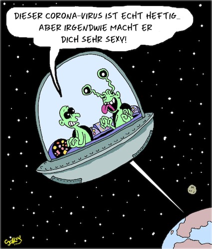 Cartoon: Corona-Virus (medium) by Karsten Schley tagged aliens,weltraum,gesundheit,china,krankheiten,viren,corona,aliens,weltraum,gesundheit,china,krankheiten,viren,corona,sex